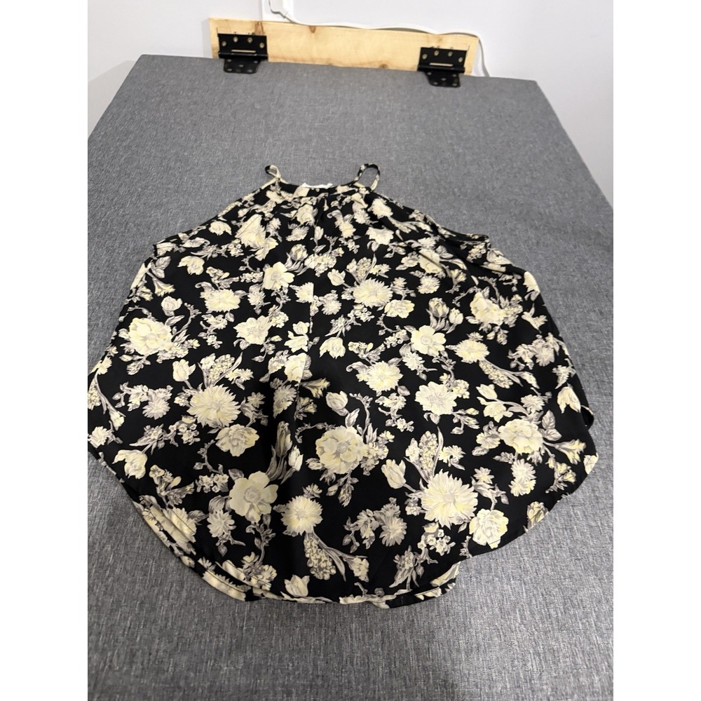 Lush Black And White Floral High Neck Flowy Top Women's Sz L
